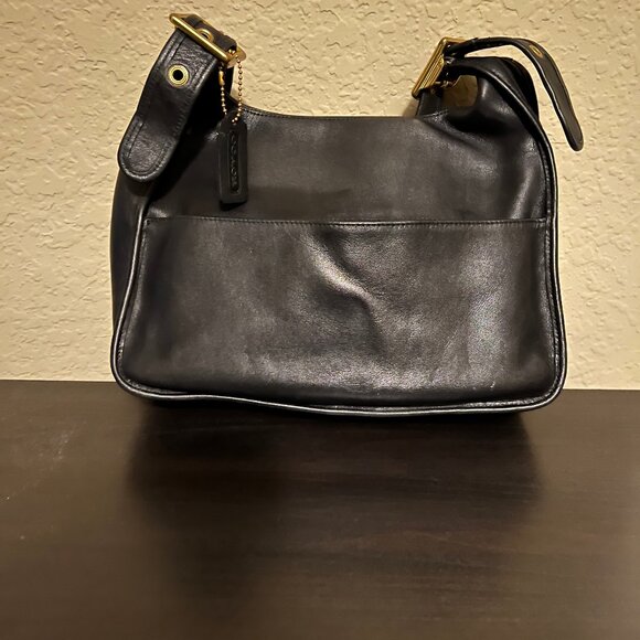 Coach Black Leather Shoulder Bag with Gold Accents - Picture 2 of 15